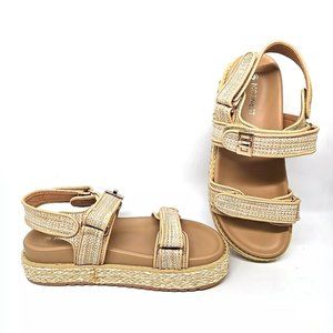 Moonest Raffia Sandals Platform Open Toe Espadrille Beige Sandals Women's Size 8